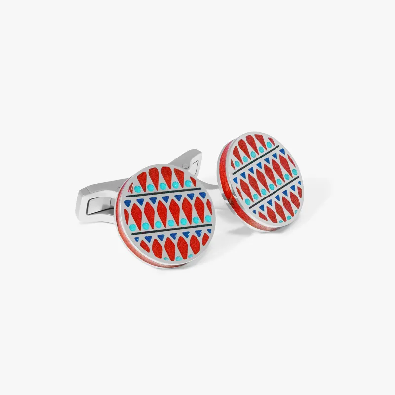 THOMPSON Red Stainless Steel Cairo Cufflinks sold by Tateossian