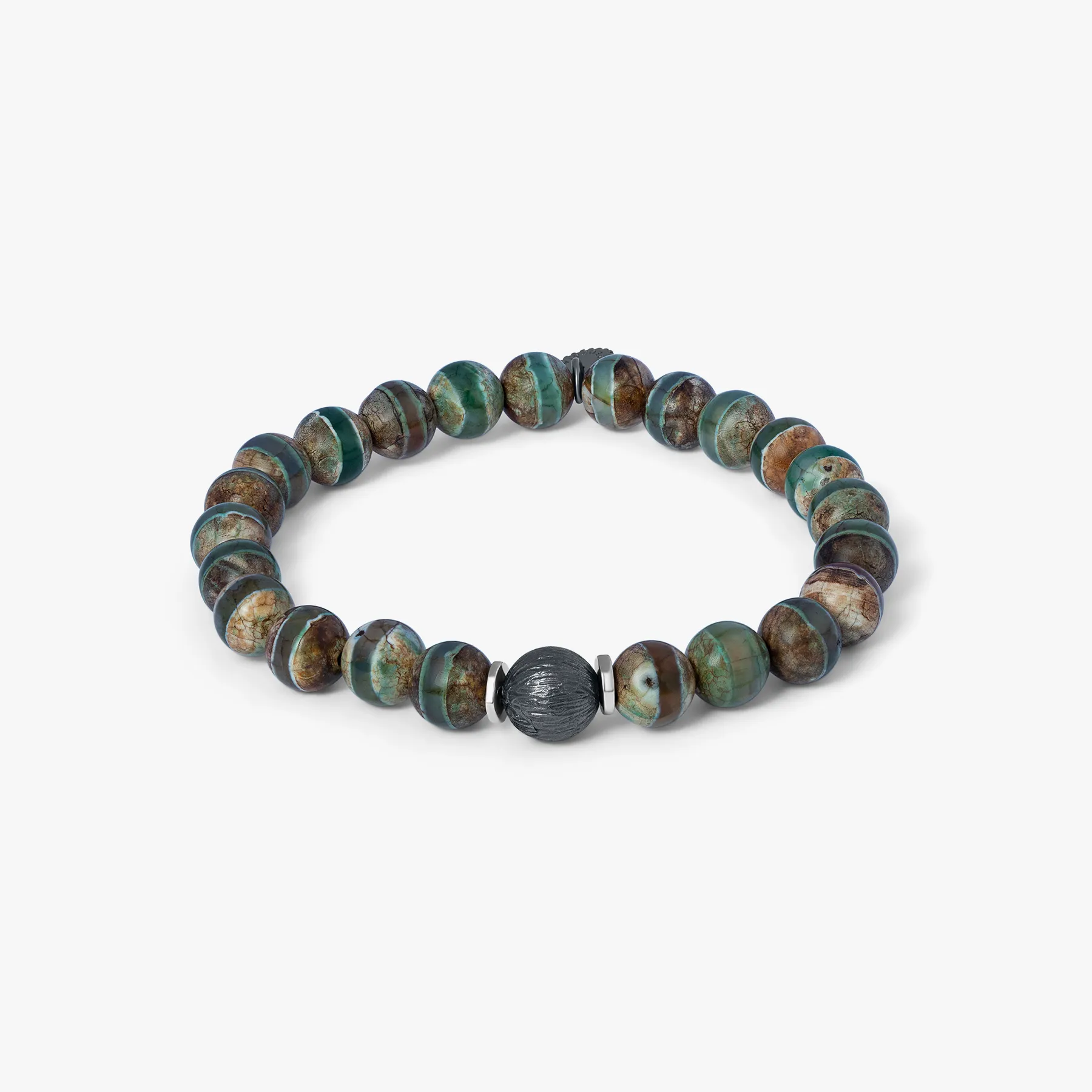 Lhasa Graffiato Beaded Bracelet in Black Ruthenium Plated with Green Agate sold by Tateossian