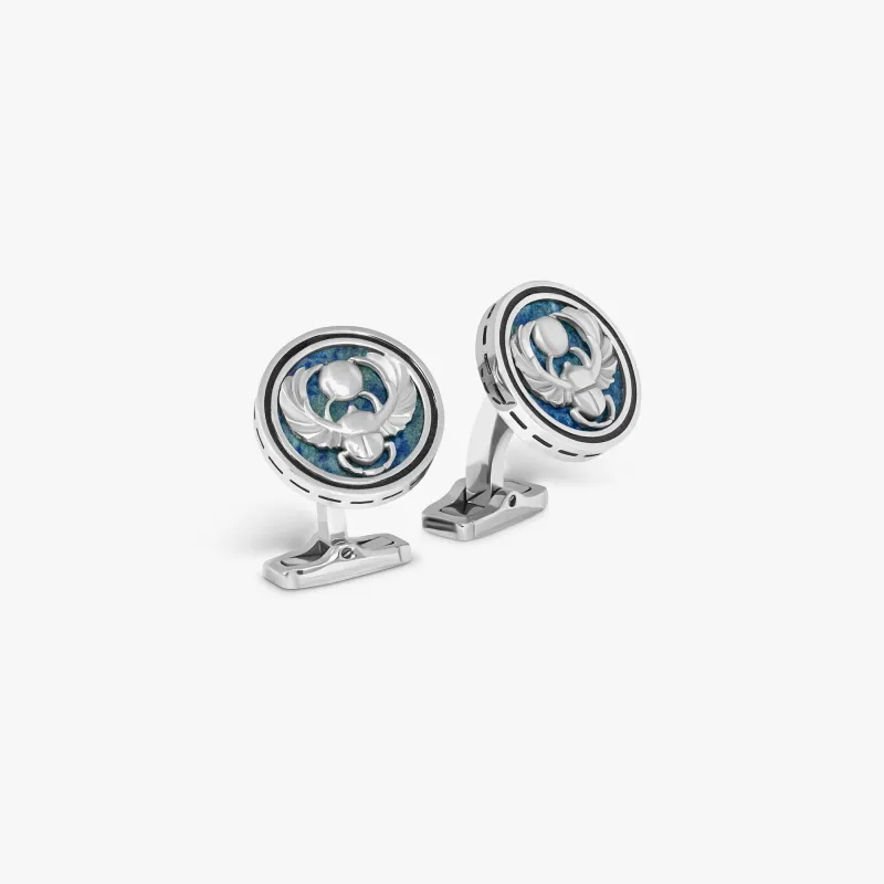 THOMPSON Blue Stainless Steel Egyptian Icon Cufflinks sold by Tateossian