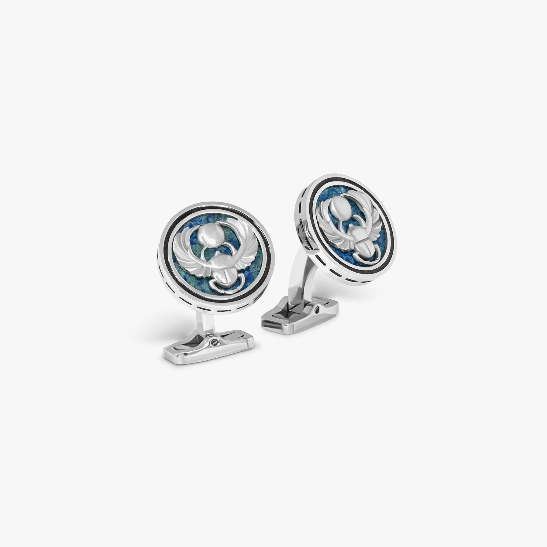 THOMPSON Blue Stainless Steel Egyptian Icon Cufflinks sold by Tateossian