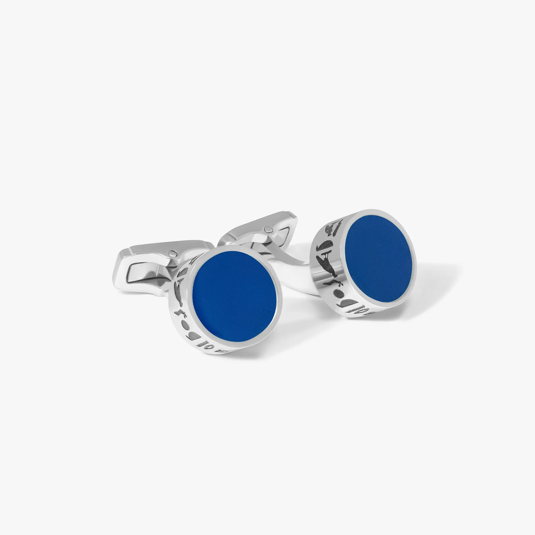 THOMPSON Blue Stainless Steel Hieroglyphic Cufflinks sold by Tateossian