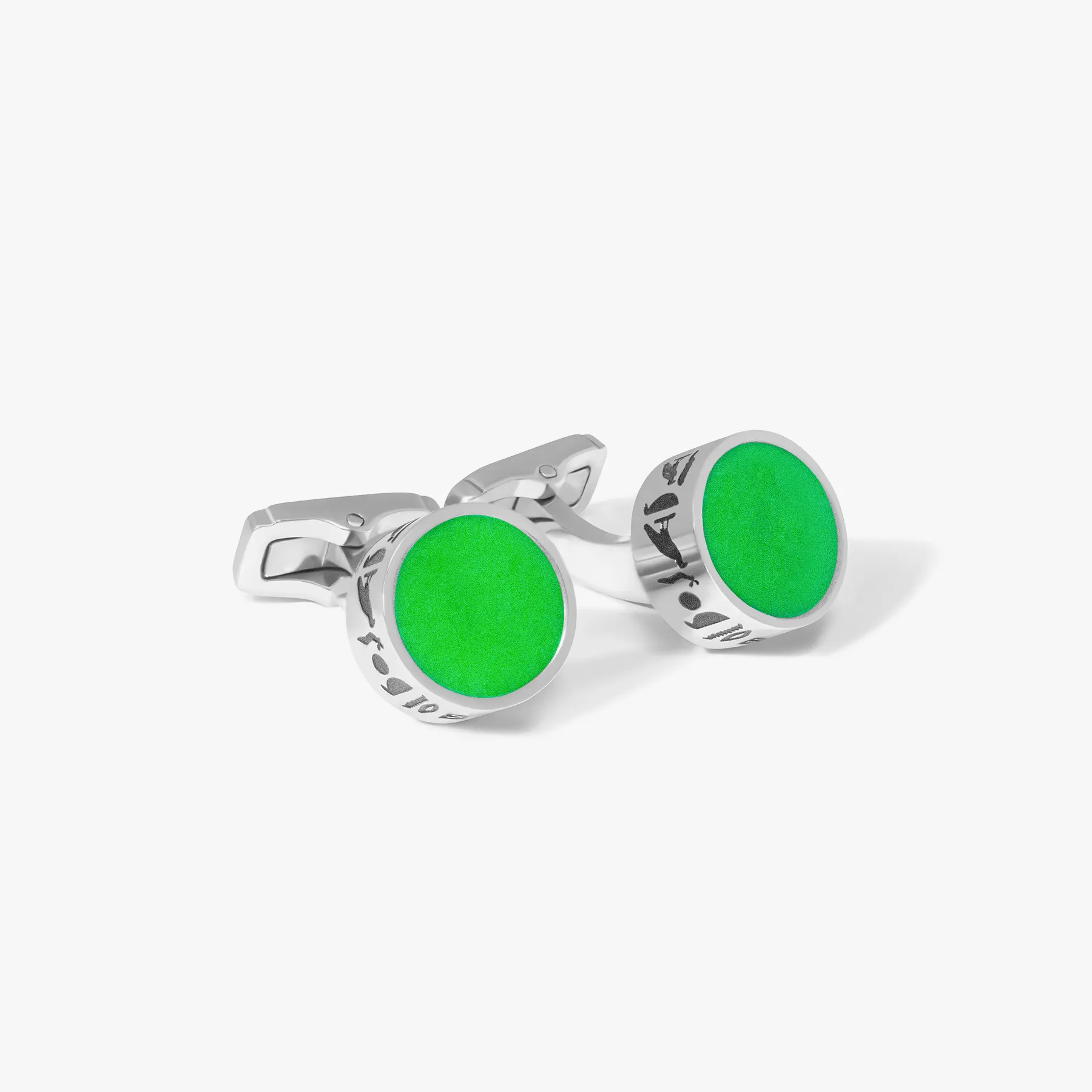 THOMPSON Green Stainless Steel Hieroglyphic Cufflinks sold by Tateossian