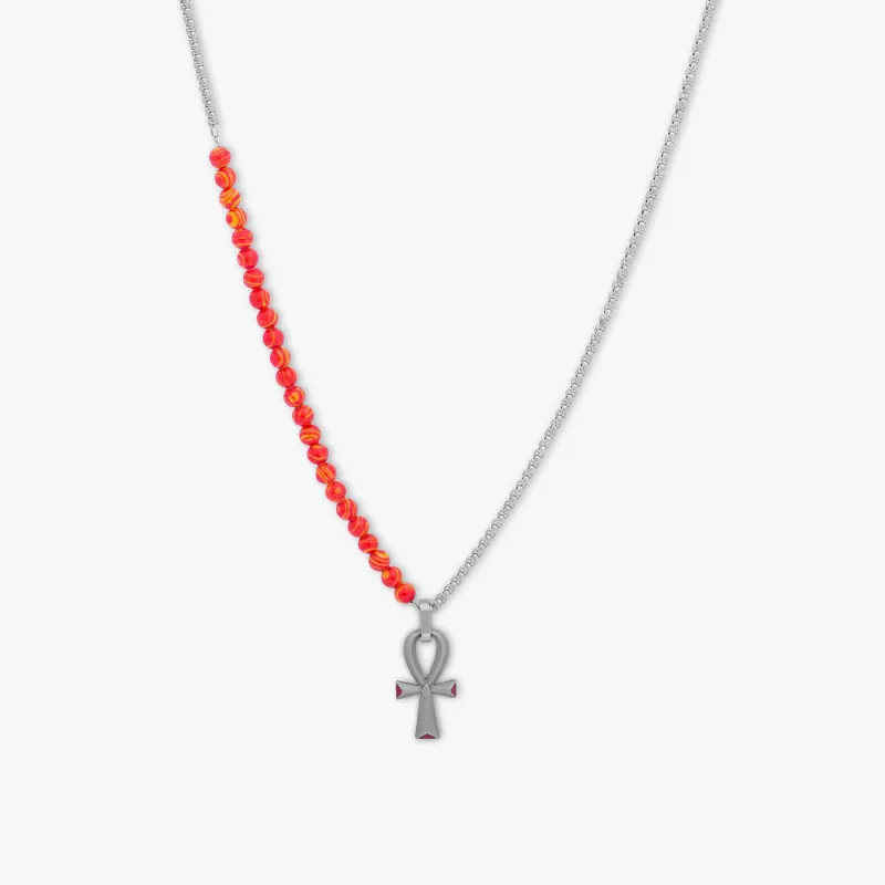 Thompson Red Rhodium Plated Calsilica Ankh Necklace sold by Tateossian
