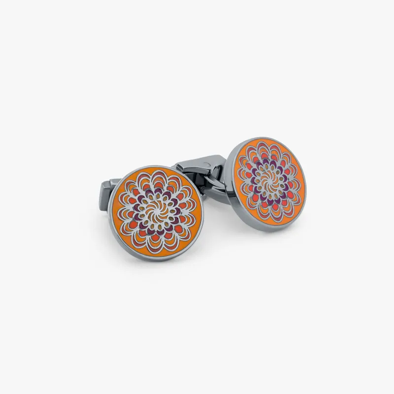 Thompson Red Gunmetal Plated Mandala Cufflinks sold by Tateossian