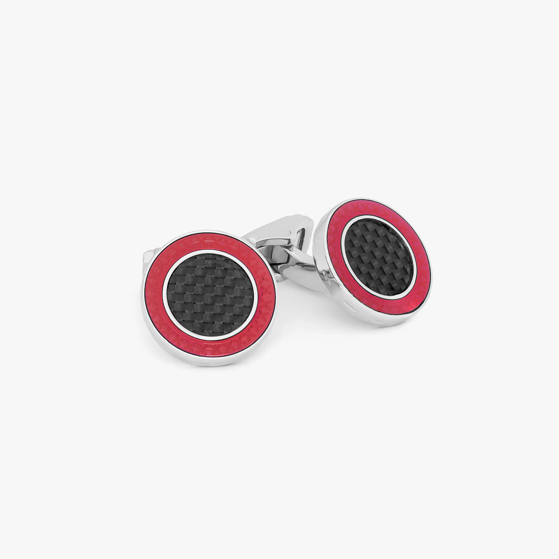 Thompson Red Palladium Plated Carbon Redondo Cufflinks sold by Tateossian