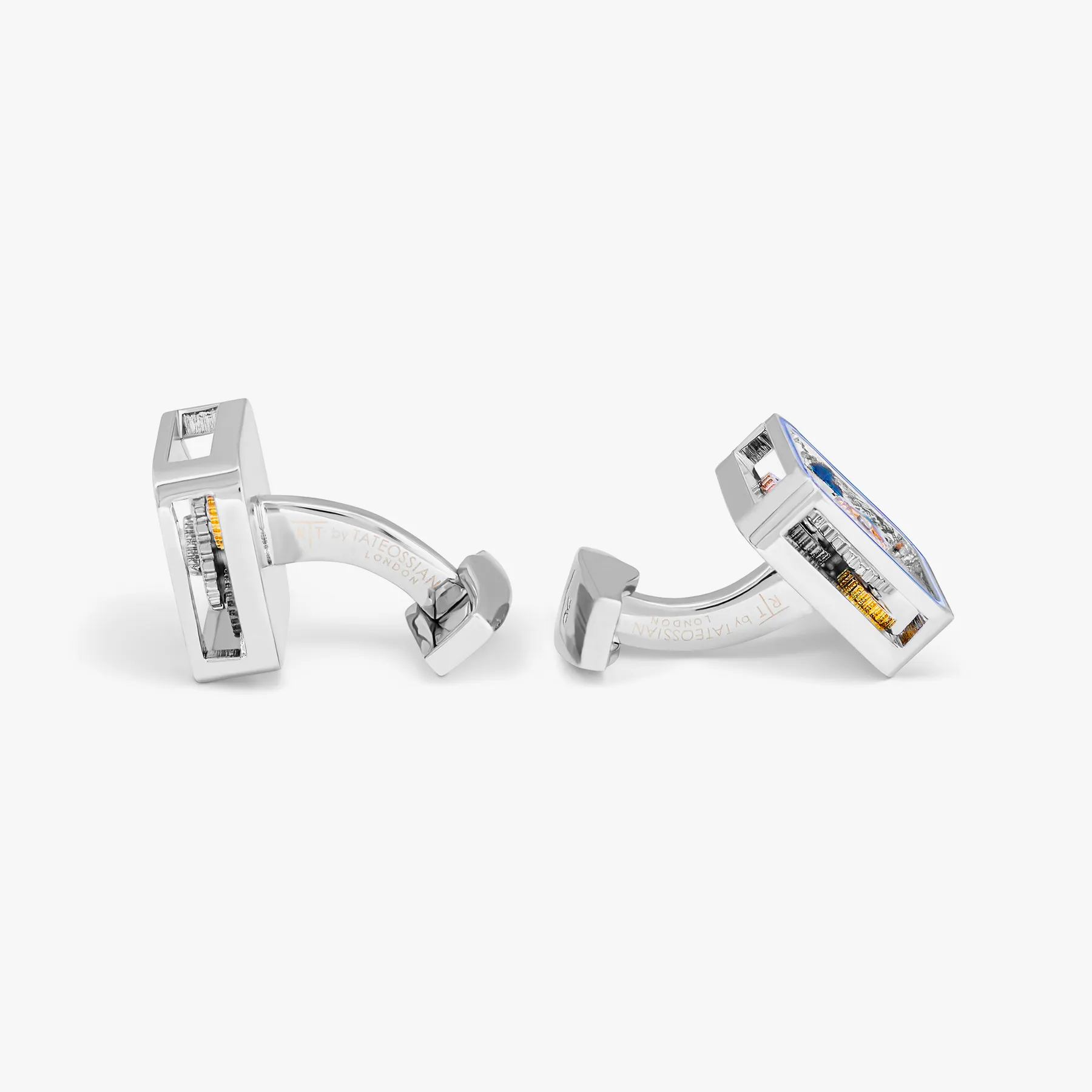 Quadrato Gear Cufflinks With Blue Enamel In Palladium Plated sold by Tateossian product image thumbnail 3