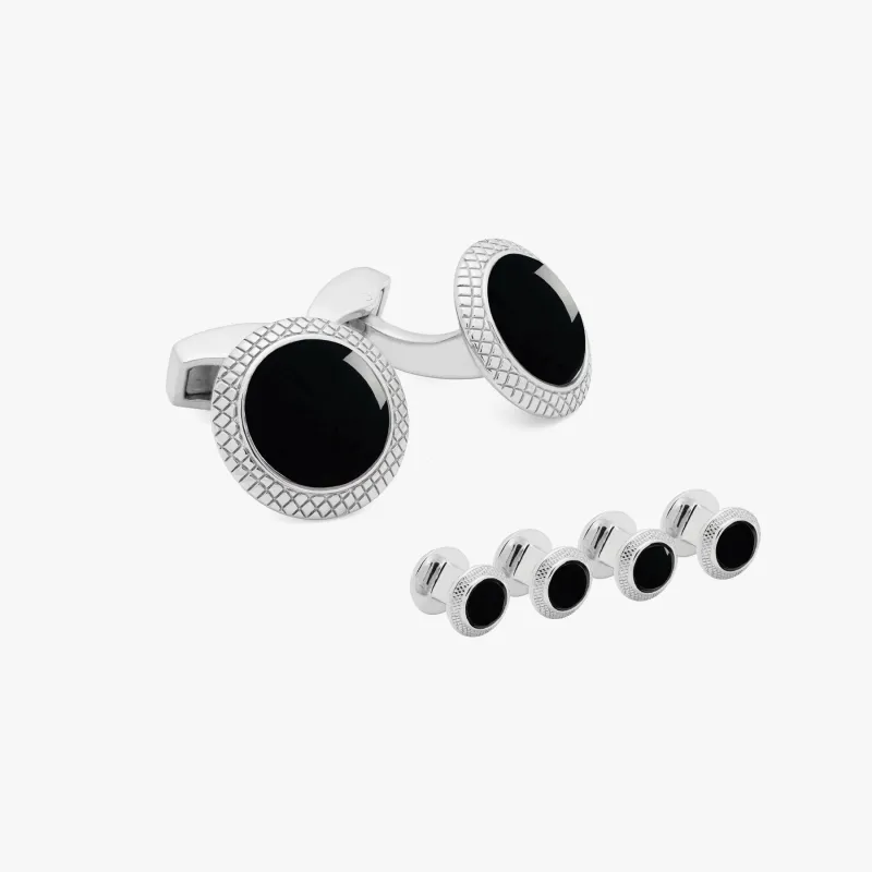 Bullseye Cufflinks And Studs Set With Black Onyx sold by Tateossian
