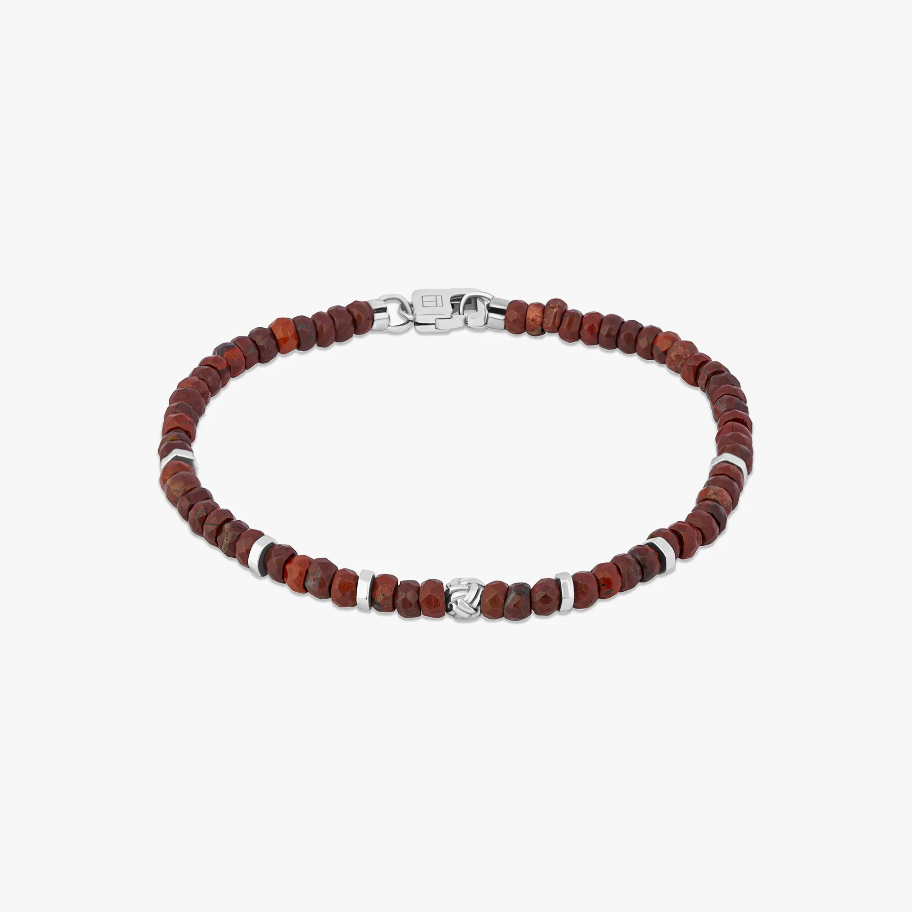 Nodo Beaded Bracelet in Rhodium Silver with Red Jasper sold by Tateossian