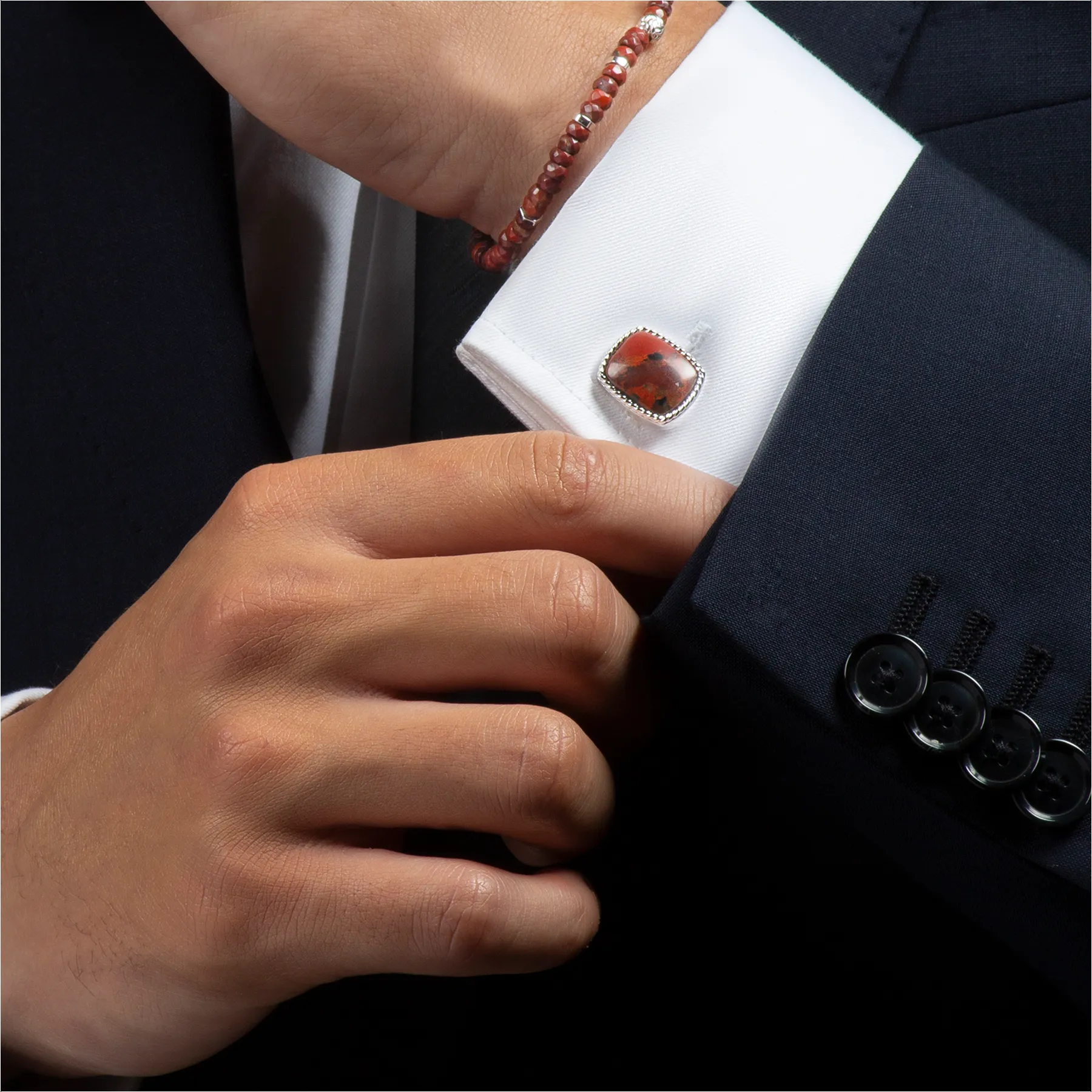 Nodo Beaded Bracelet in Rhodium Silver with Red Jasper sold by Tateossian product image thumbnail 2