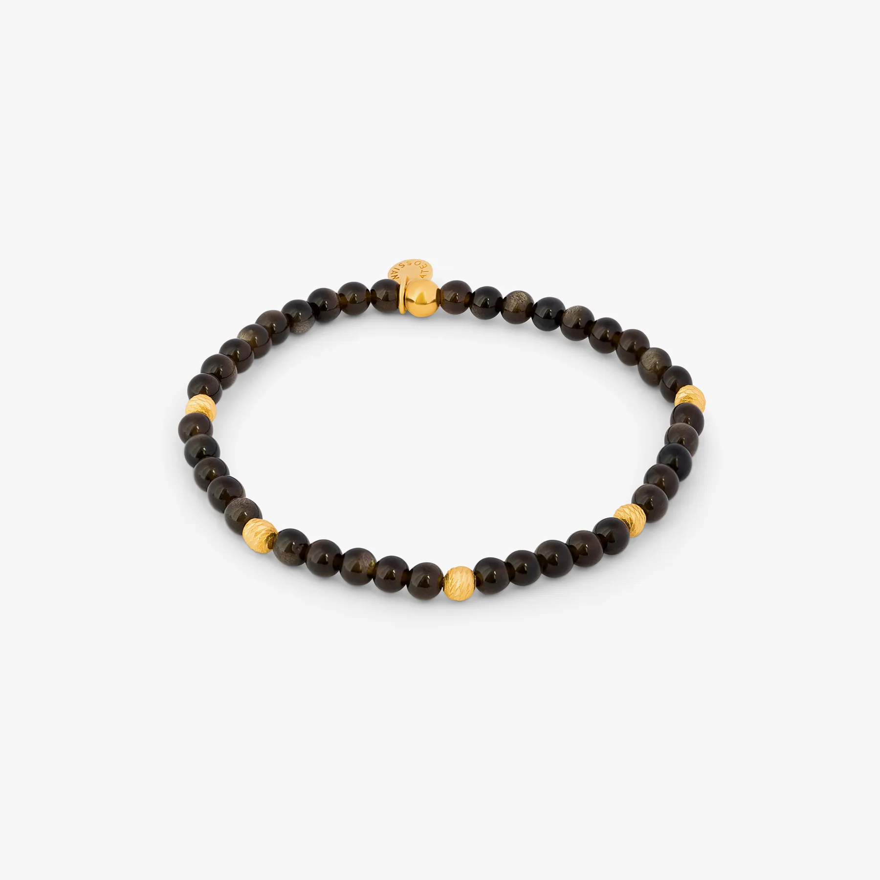 Graffiato Sennit Bracelet In Yellow Gold Plated Silver with Gold Obsidian sold by Tateossian