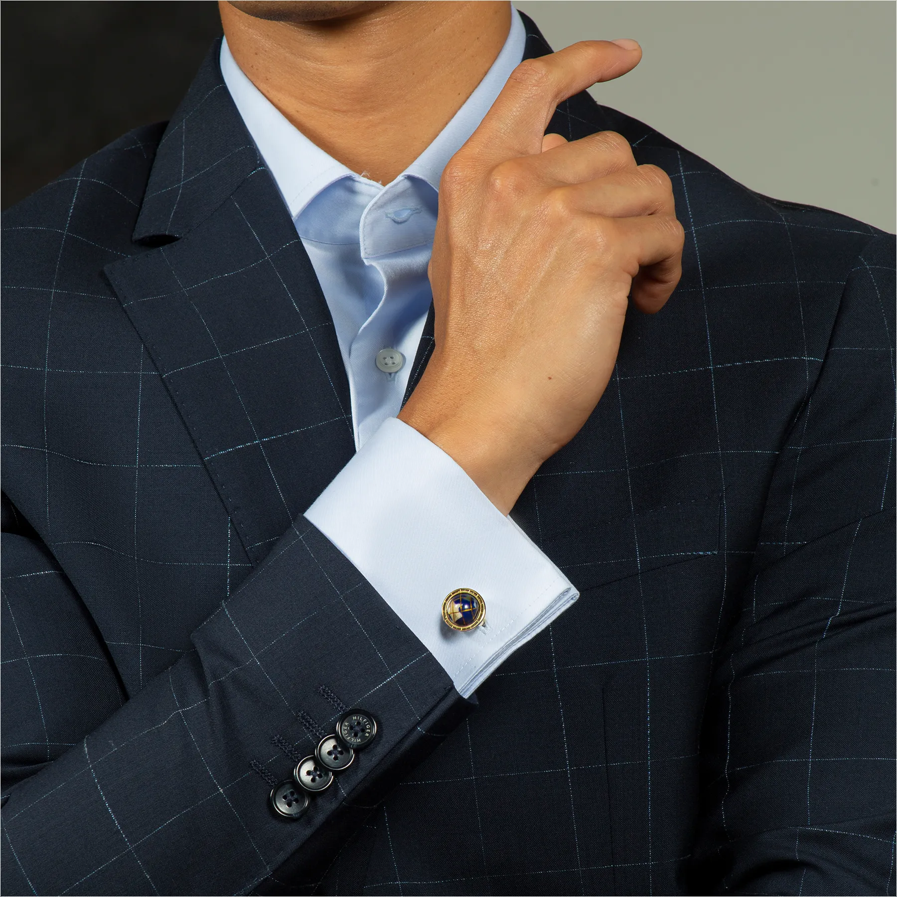 Globe Cufflinks In Yellow Gold Plated Silver with Blue Lapis sold by Tateossian product image thumbnail 4