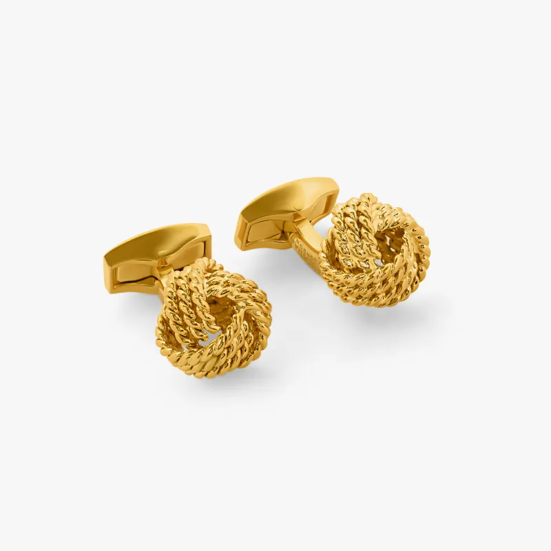 Yellow gold plated Ribbed Knot cufflinks made by Tateossian