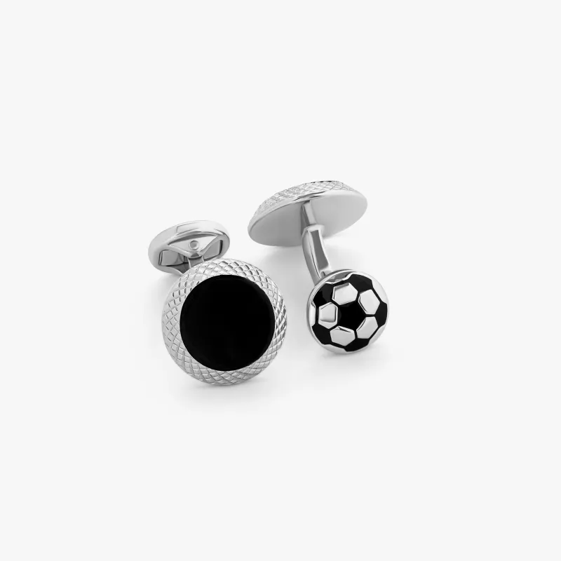 Football Cufflinks With Black Enamel In Palladium Plated sold by Tateossian