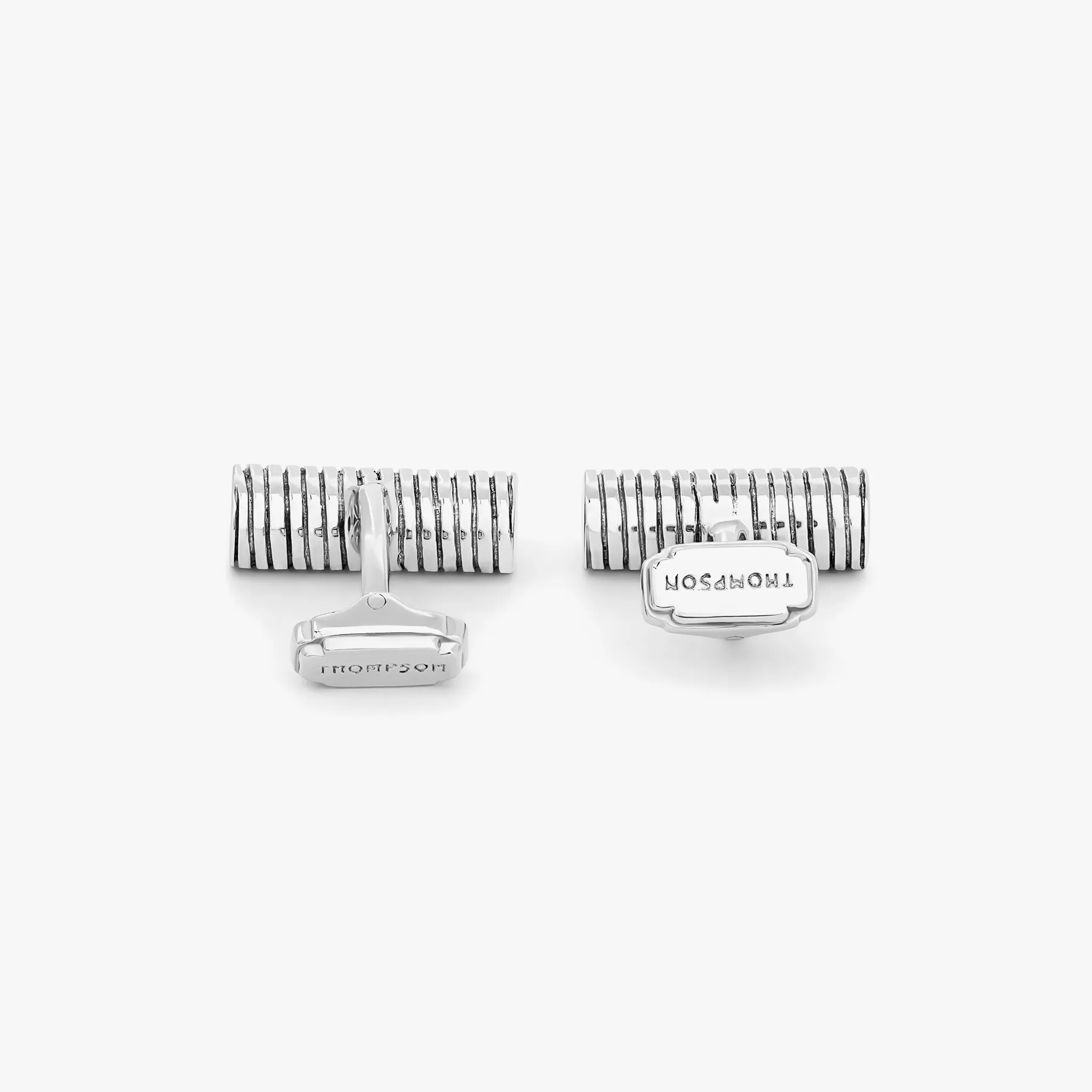 THOMPSON Ribbed Cylinder cufflinks with black enamel sold by Tateossian product image thumbnail 3