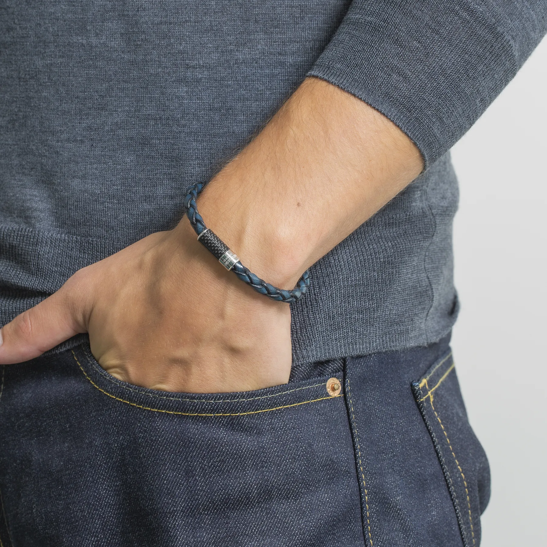 Carbon Pop Leather Bracelet In Blue sold by Tateossian product image thumbnail 5