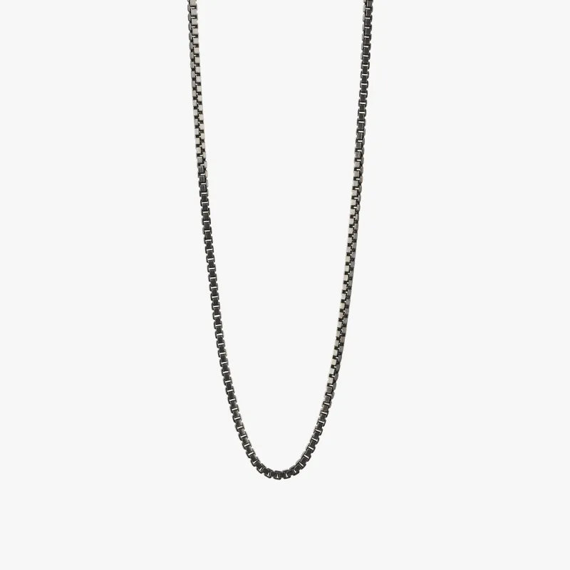 Silver Black Rhodium Sterling Silver Classic Box Chain Necklace sold by Tateossian