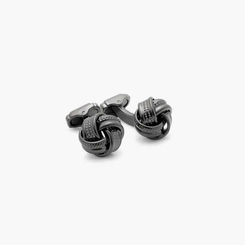 THOMPSON Satin Dot Knot cufflinks In Gunmetal Plated sold by Tateossian