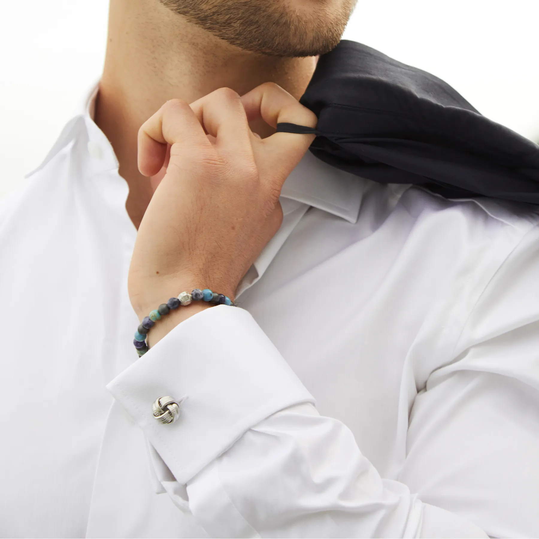 THOMPSON Satin Dot Knot Cufflinks In White Bronze Plated sold by Tateossian product image thumbnail 3