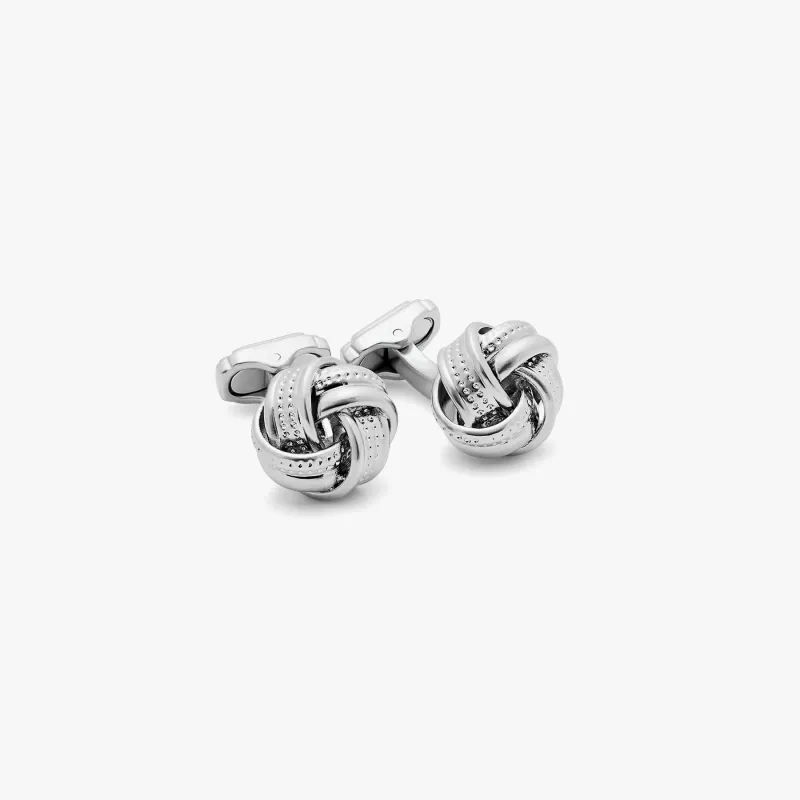 THOMPSON Satin Dot Knot Cufflinks In White Bronze Plated made by Tateossian