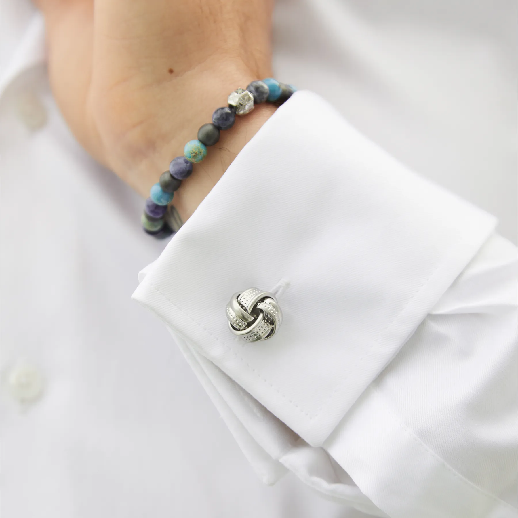 THOMPSON Satin Dot Knot Cufflinks In White Bronze Plated sold by Tateossian product image thumbnail 2