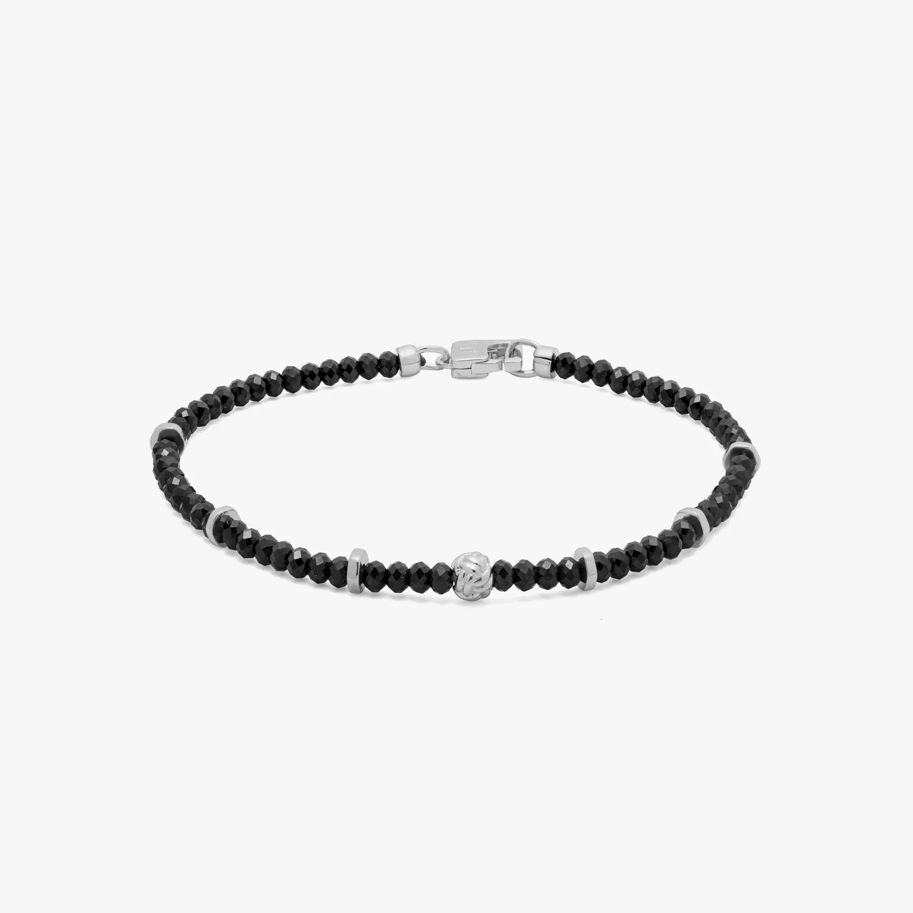 Nodo Precious Beaded Bracelet In Rhodium Plated Silver With Black Spinel (22.82cts) sold by Tateossian