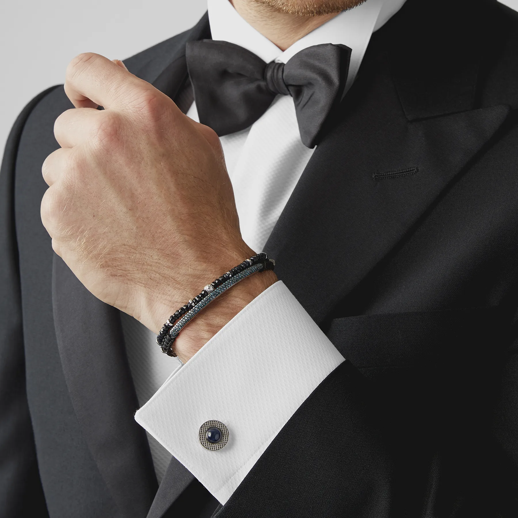 Nodo Precious Beaded Bracelet In Rhodium Plated Silver With Black Spinel (22.82cts) sold by Tateossian product image thumbnail 2