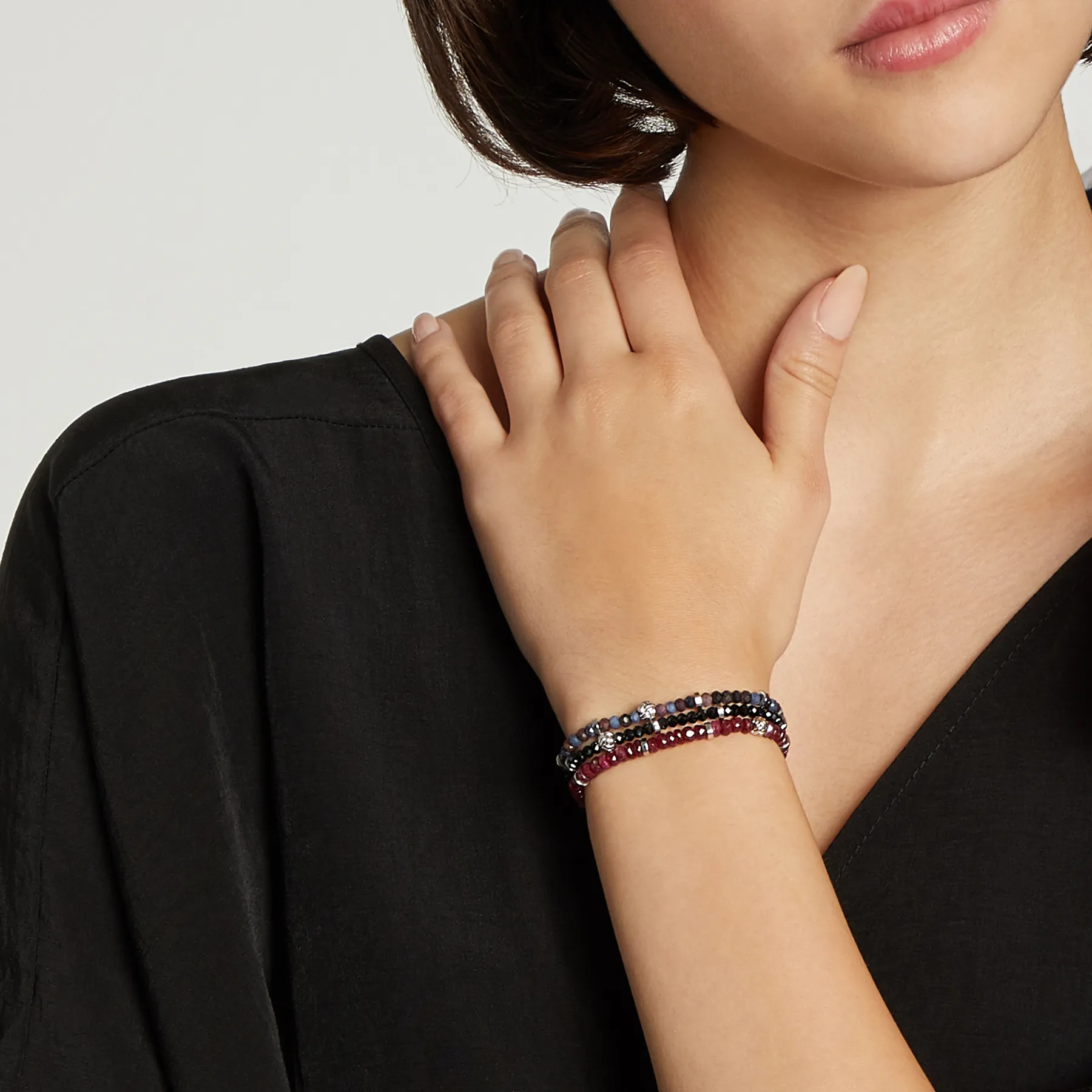 Nodo Beaded Bracelet In Rhodium Plated Silver With Red & Blue Sapphire sold by Tateossian product image thumbnail 3