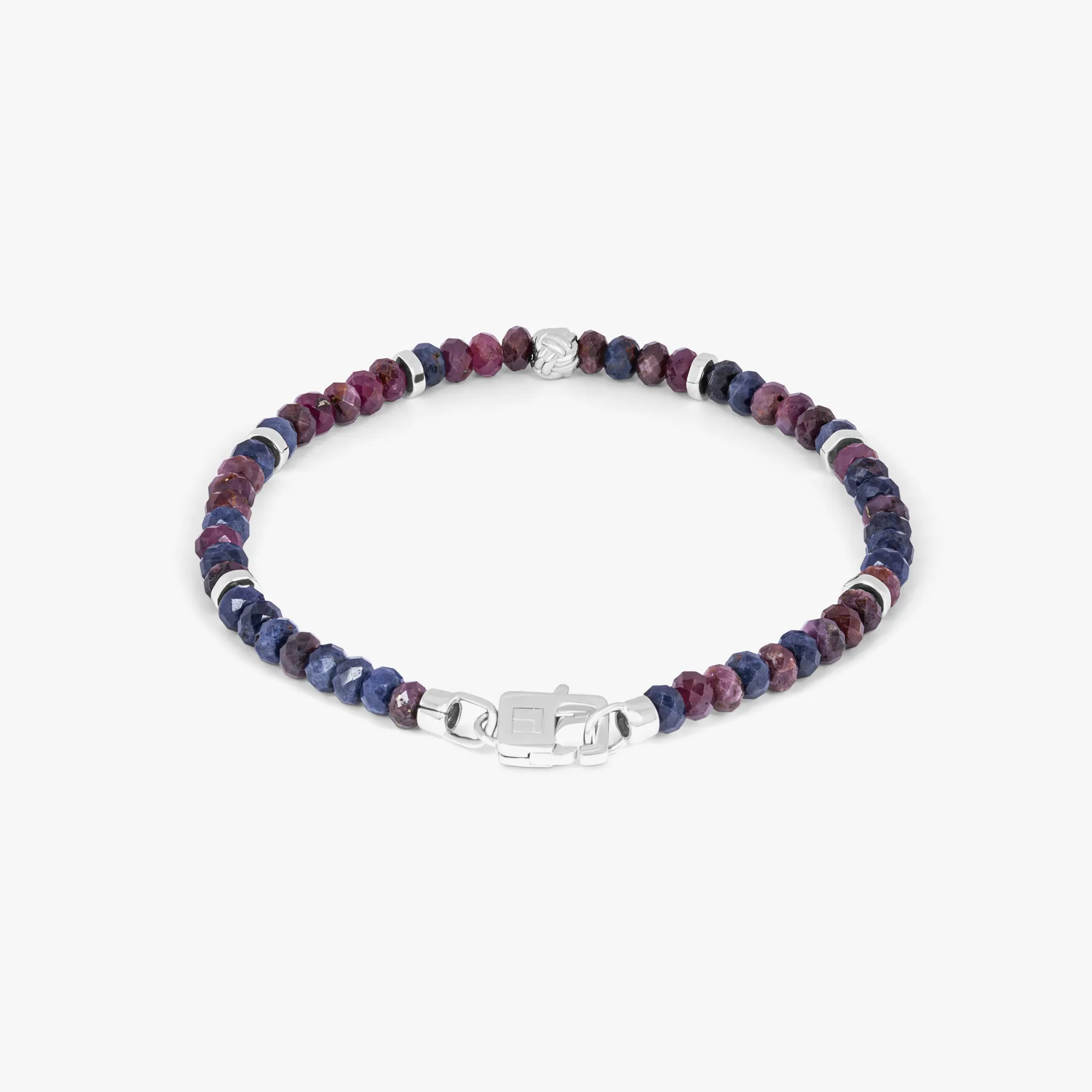 Nodo Beaded Bracelet In Rhodium Plated Silver With Red & Blue Sapphire sold by Tateossian product image thumbnail 4