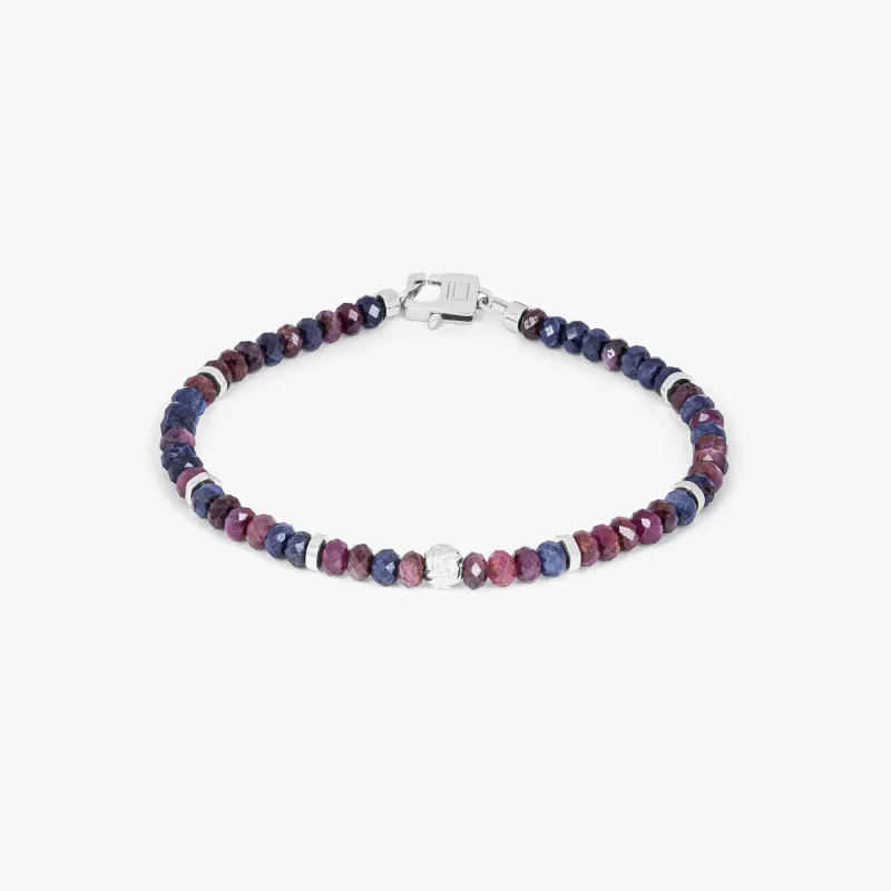 Nodo Beaded Bracelet In Rhodium Plated Silver With Red & Blue Sapphire sold by Tateossian