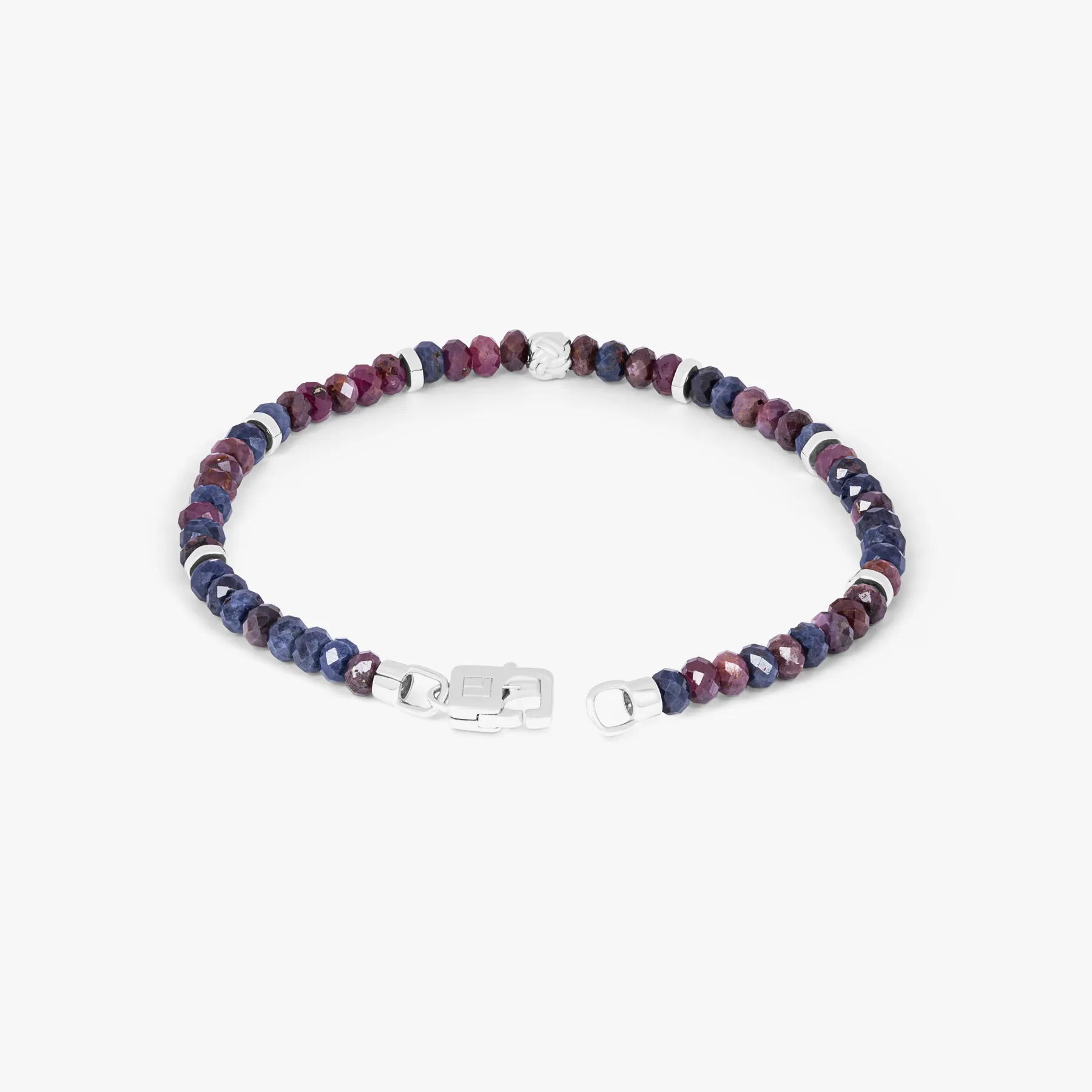 Nodo Beaded Bracelet In Rhodium Plated Silver With Red & Blue Sapphire sold by Tateossian product image thumbnail 5