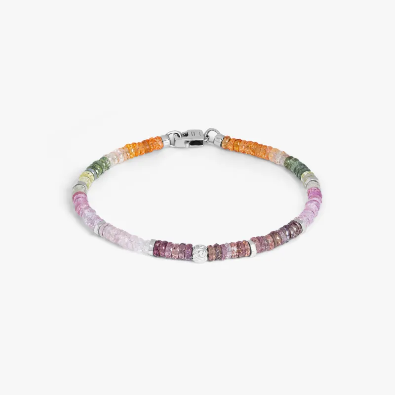 Nodo Beaded Bracelet In Rhodium Plated Silver With Multicolour Sapphire sold by Tateossian