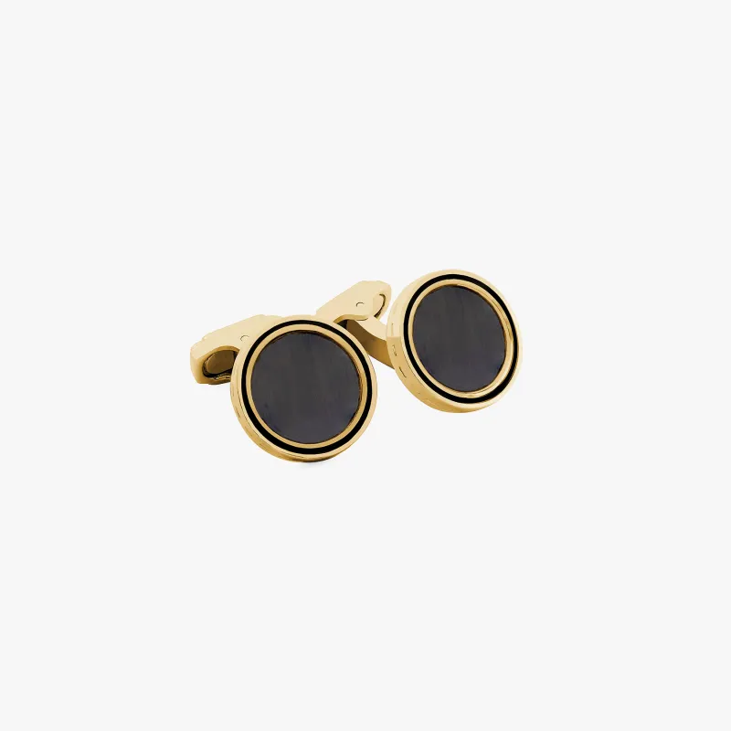 THOMPSON Tambor Cufflinks In Yellow Gold Plated and Black Onyx sold by Tateossian