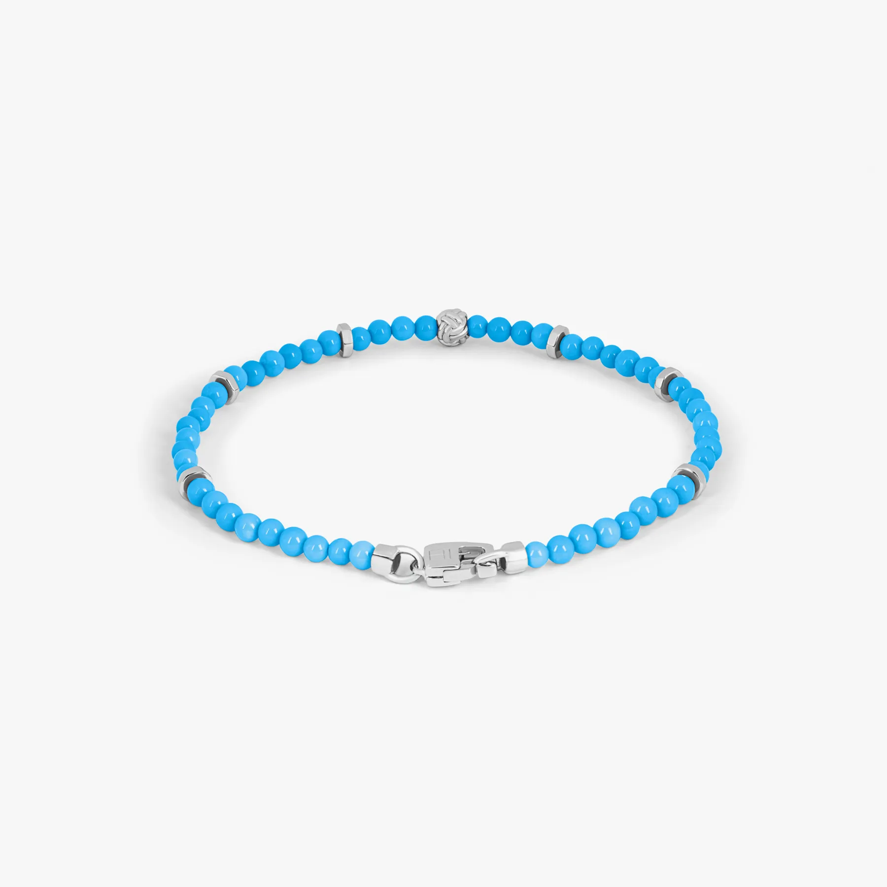 Nodo Beaded Bracelet In Rhodium Plated Silver With Sleeping Beauty Turquoise sold by Tateossian product image thumbnail 2
