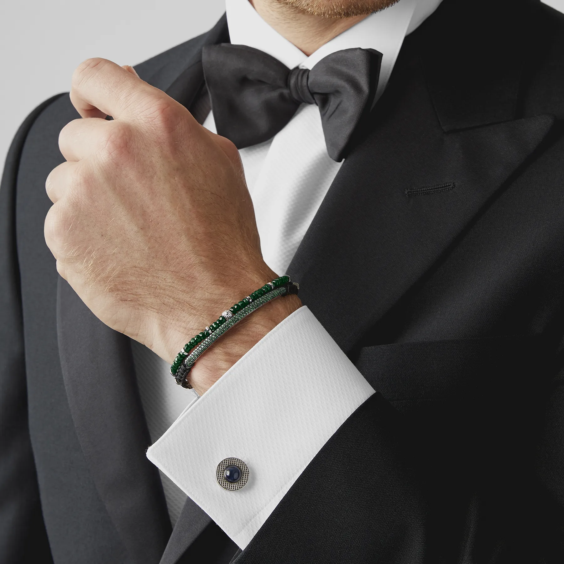 Nodo Beaded Bracelet In Rhodium Plated Silver With Green Emerald sold by Tateossian product image thumbnail 4