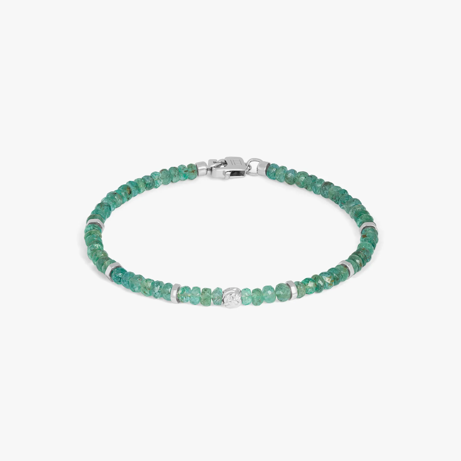 Nodo Beaded Bracelet In Rhodium Plated Silver With Green Emerald sold by Tateossian