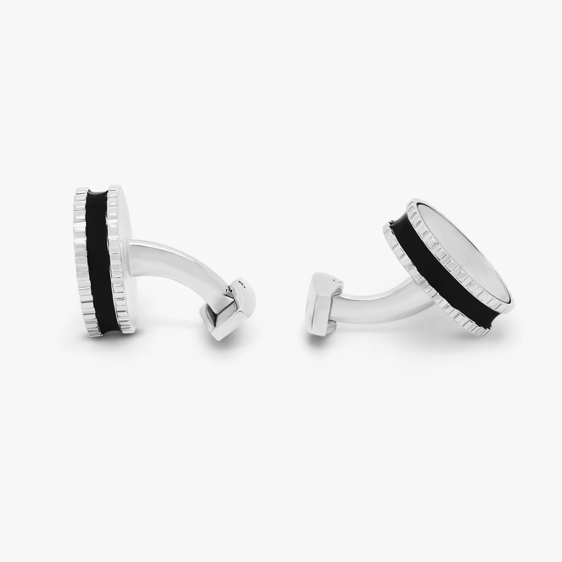 Round Skeleton Gear static cufflinks with black enamel in Palladium Plated sold by Tateossian product image thumbnail 3