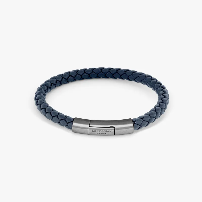 Charles Leather Bracelet In Navy sold by Tateossian