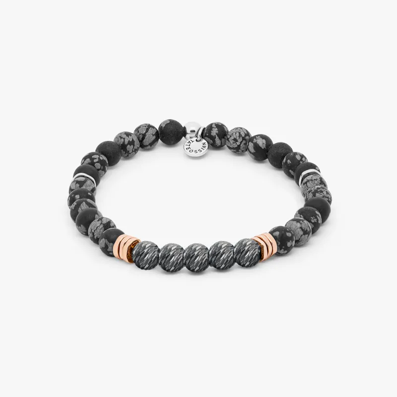 Stonehenge Graffiato Beaded Bracelet In Black Snowflake Obsidian sold by Tateossian