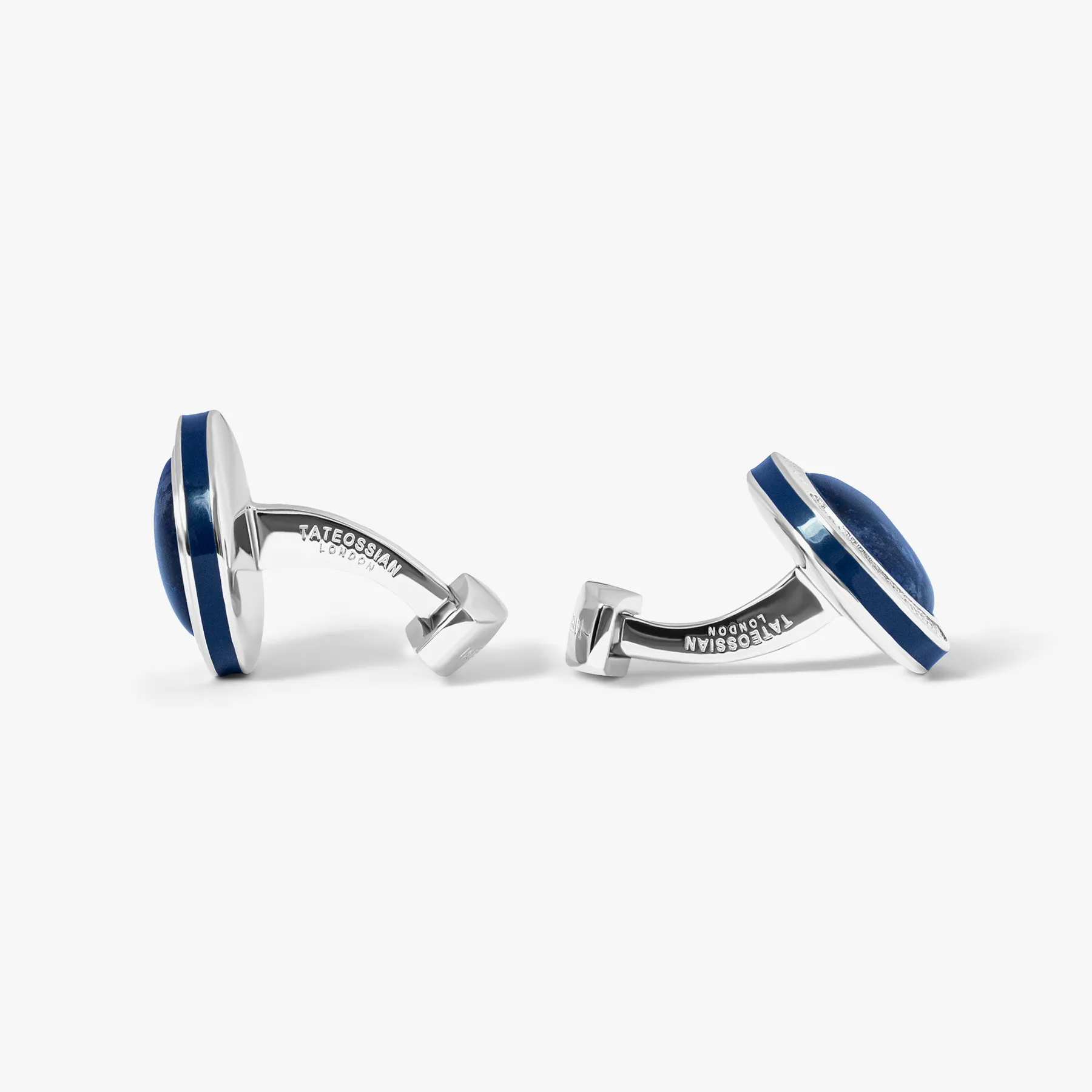 Signature Round Cufflinks in Rhodium Plated Silver with Sodalite sold by Tateossian product image thumbnail 3