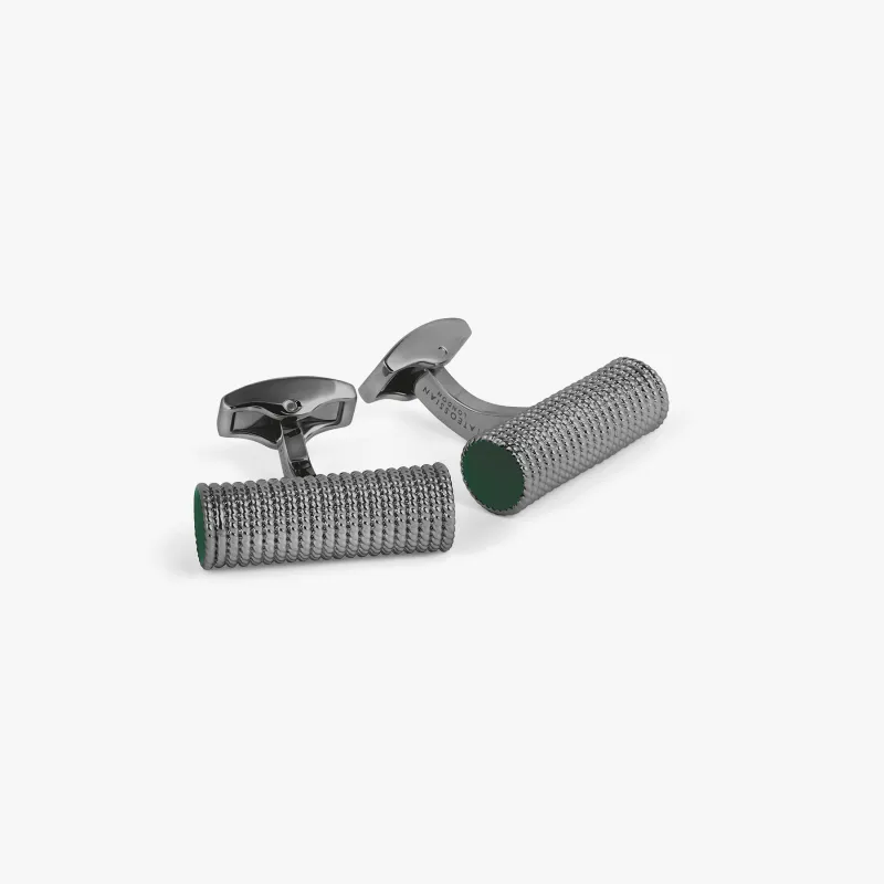 Cable Rope Cufflinks In Gunmetal Finish With Green Enamel sold by Tateossian