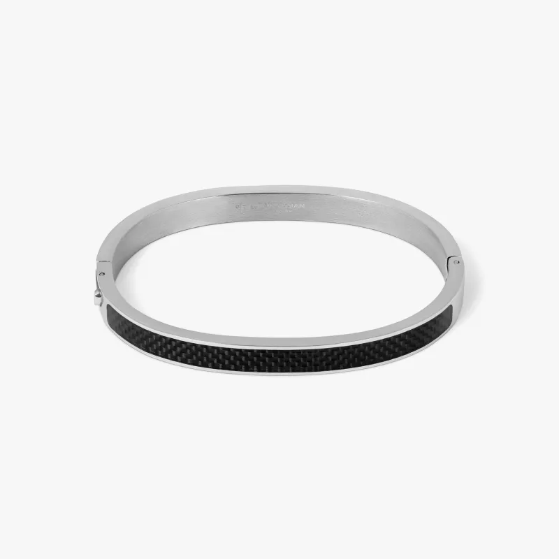 Regalia Bangle In Black Carbon Fibre With Stainless Steel made by Tateossian