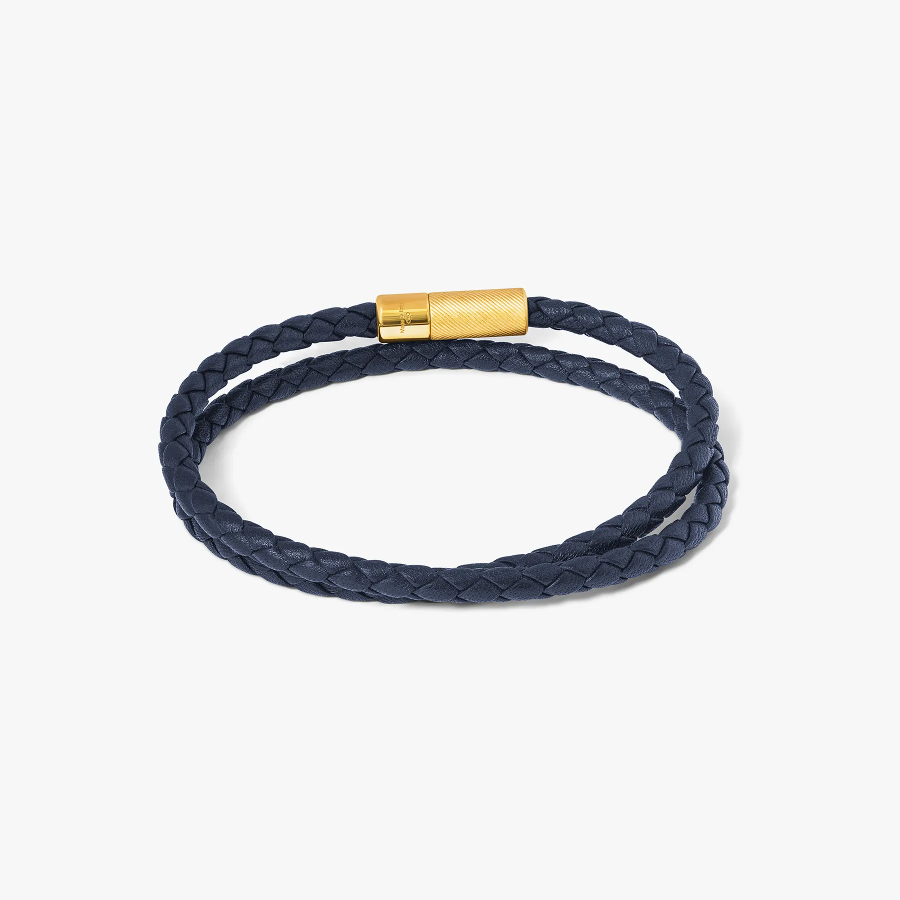 Pop Rigato Double Wrap Leather Bracelet In Navy With 18K Yellow Gold Plated sold by Tateossian product image thumbnail 3