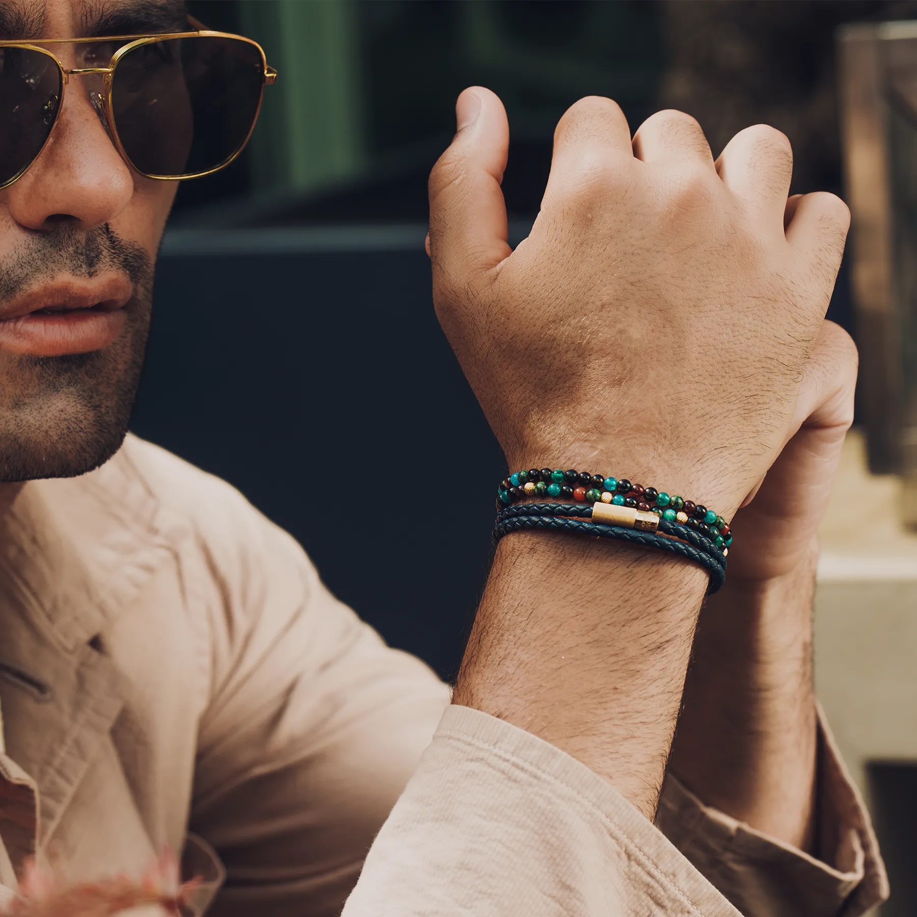 Pop Rigato Double Wrap Leather Bracelet In Navy With 18K Yellow Gold Plated sold by Tateossian product image thumbnail 2