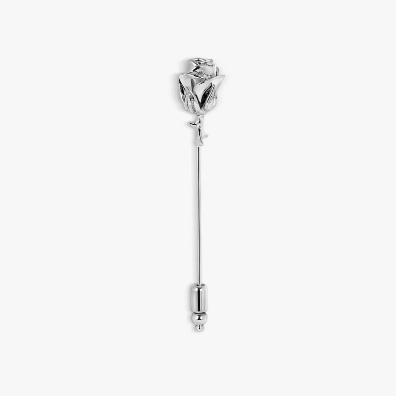 Rose Flower Pin in Palladium Plated sold by Tateossian