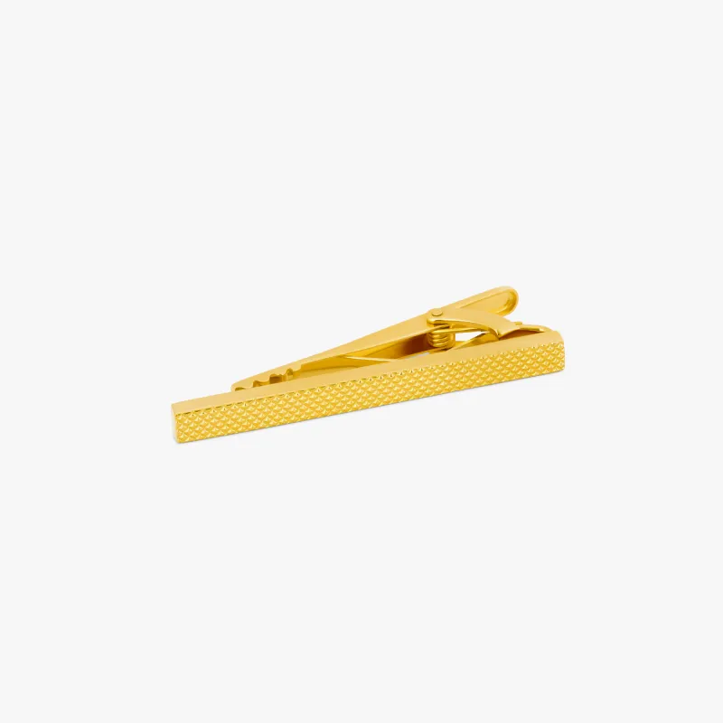 Yellow Gold Plated Diamond Textured Tie Clip sold by Tateossian