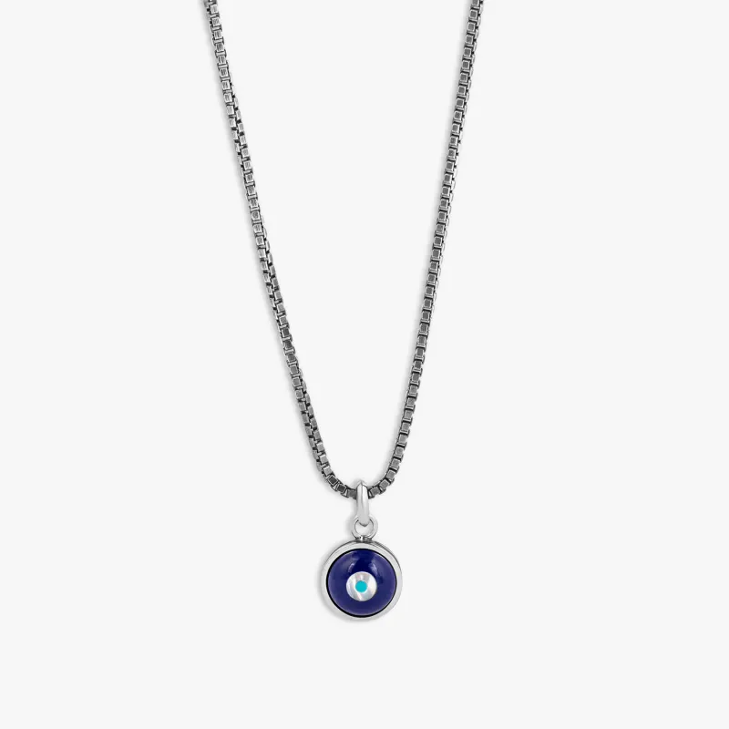Milos Evil Eye Necklace In Palladium With Blue Resin & Pearl sold by Tateossian