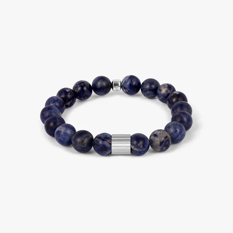Maxi Pop Beaded Bracelet in Rhodium Silver with Blue Sodalite sold by Tateossian