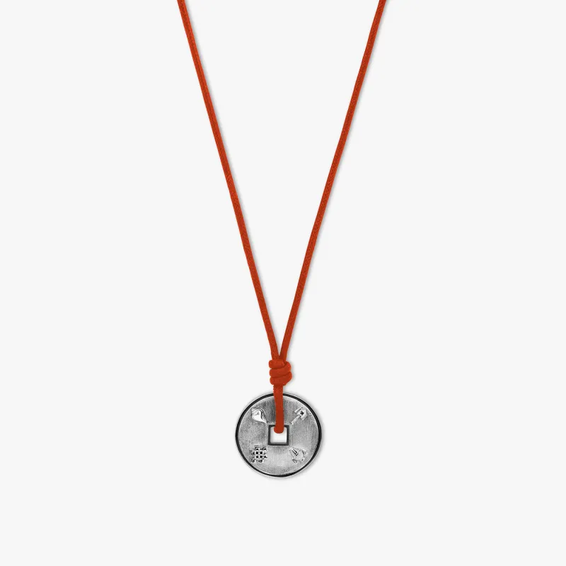 Lhasa Auspicious Coin Cord Necklace In Red sold by Tateossian