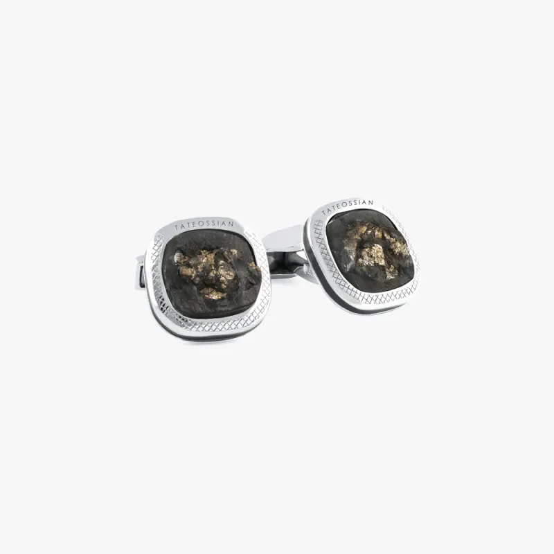 Slate Pyrite cufflinks in sterling silver sold by Tateossian