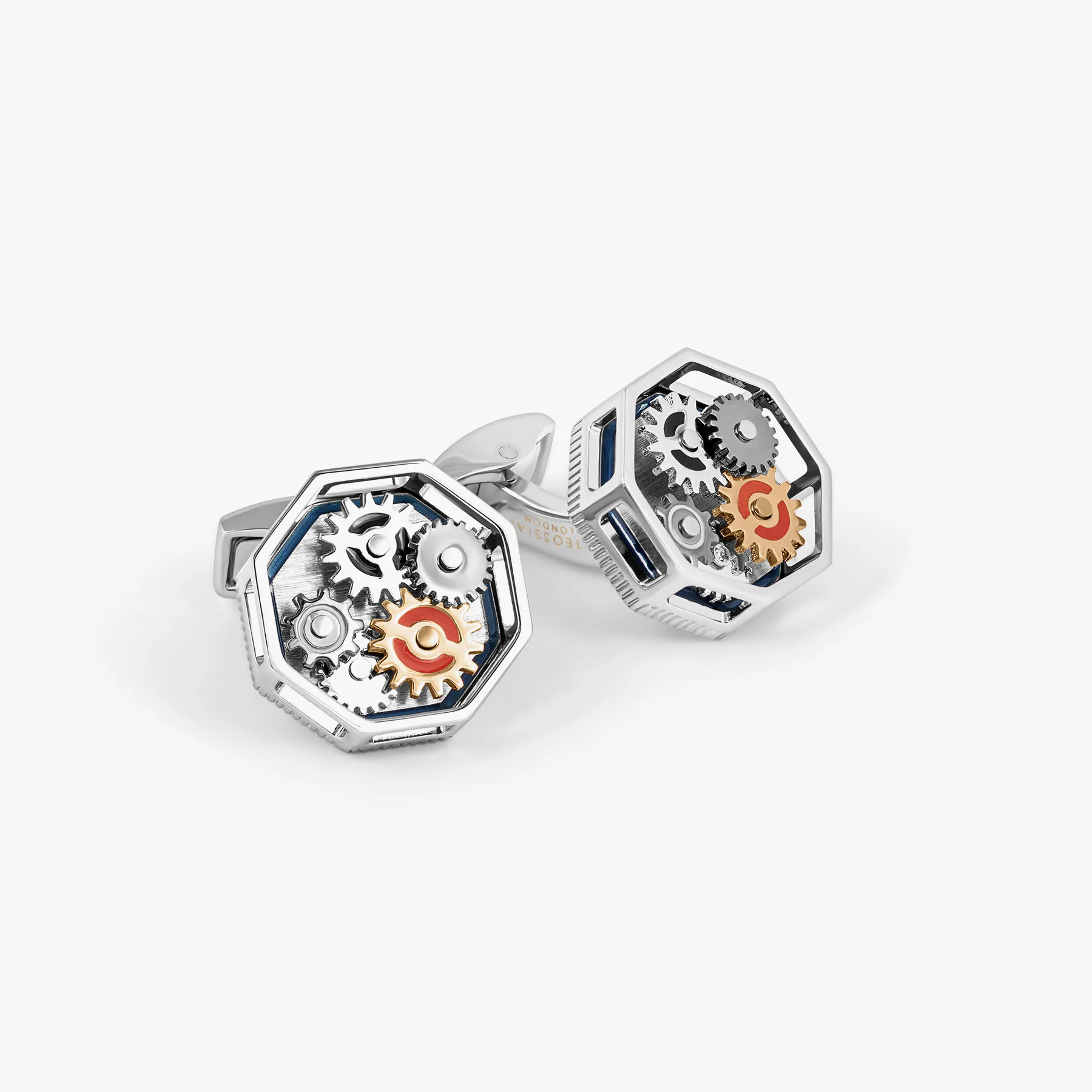 Octo Gear Cufflinks in Palladium sold by Tateossian